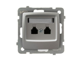 KARO Gniazdo telefoniczne podwójne równoległe srebrny perłowy GPT-2SR/m/43 OSPEL