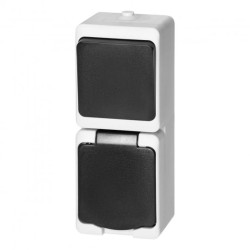 Łącznik jednobiegunowy + gniazdo 2P+Z AQUATIC MINI IP 54 Biało-Czarne, 5 sztuk,OR-OE-7307/WB/5