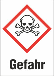 Hazardous goods sign, symbol: GHS06/text: &quot;Gefahr&quot;, (W) 37 mm, plastic, 013.30-9-52X37-V / 16 ST.