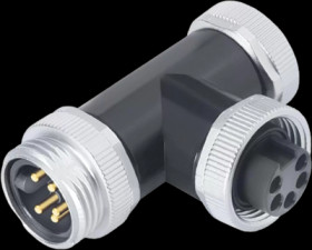 Adapter, 2 x 7/8-16 (3 pole, plug/socket) to 7/8-16 (3 pole, socket), T-shape, 09 2473 100 03