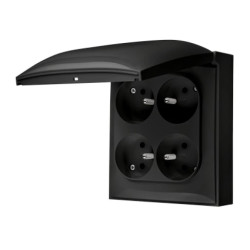 Simon Aquaclick Gniazdo IP44, 4-krotne z uziem., klapka w kolorze, z przesł. torów prąd. czarny ACGZ4Z/49