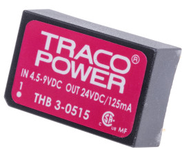 Przetwornica DC-DC, 3W, Uwe 4,5 → 9 V DC, Uwy 24V dc, Iwy 125mA Nie, TRACOPOWER Tak