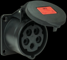 325-6X Panel-mounted socket, straight 32A 5p 6h IP44/54 black