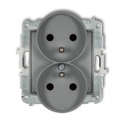 ICON Mechanizm gniazda podwójnego do ramki z uziemieniem 2x(2P+Z) (przesłony torów prądowych) szary mat 27IGPR-2zp