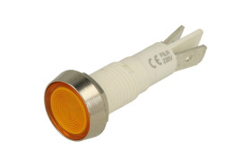 Kontrolka; FL1P-10NJ- 4_BYX230V; 10mm; podświetlenie neonówka 230V; żółty; konektory 6,3x0,8mm; srebrny; IP67; 51mm; FILN; RoHS