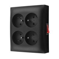 Simon Aquaclick Gniazdo IP20, 4-krotne z uziem., z wbudowanym wyłącznikiem czarny ACGZN4W1/49