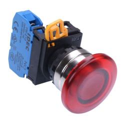 YW4L-A4E10Q0R Red 22mm Metal Bezel Mushroom Maintained Push Button Switch NO IP65 IDEC