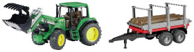 bruder John Deere Ciągnik 6920 z ładowaczem czołowym + przyczepą do przewozu drewna gotowy model Model rolnictwa