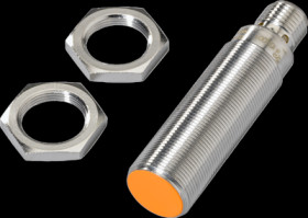 Inductive sensor, brass white bronze-coated, flush mounting M18, flush, 1 Form A (N/O), 140 V (DC), 200 mA, IGS001