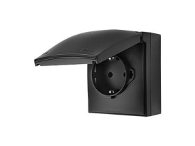 SIMON AQUACLICK Gniazdo pojedyncze z uziemieniem SCHUKO klapka w kolorze szybkozłącza IP44 czarny ACGSZ1C/49 KONTAKT SIMON