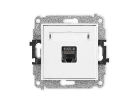 MINI Mechanizm gniazda komputerowego pojedynczego 1xRJ45, kat. 8, ekranowane, 8-stykowy biały mat 25MGK-11 KARLIK