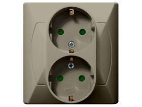 AKCENT Gniazdo podwójne z uziemieniem schuko z przesłonami torów prądowych beżowy GP-2ASP/01 OSPEL