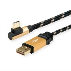 ROLINE GOLD USB 2.0 Kabel, USB A męski odwracalny - USB C 90 męski, 0,8 m