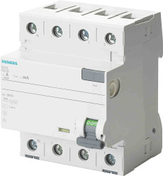 RCCB, Typ A, 4-biegunowy, 80A, 30mA, Siemens, 5sV3 SENTRON 400V ac