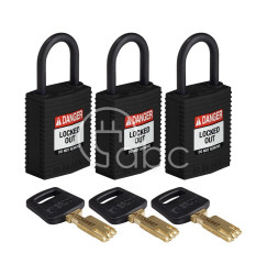 Kłódka LOTO SafeKey kompaktowa, nylonowa, szekla 25 mm, czarna (3 szt.), 150193