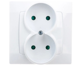 KARO Gniazdo podwójne b/u z przesłonami białe GP-2SP/00