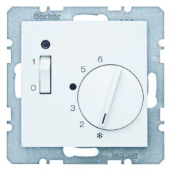 Regulator temp. pomieszczenia 24V z zestykiem zwiernym elem. centralnym i łącznikiem śnieżnobiały B.1/B.3/B.7 Glas 20311909