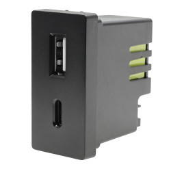 Moduł 1/2 - ładowarka USB 20W super fast USB A+C - czarny - kompatybilny z ramkami Tawoia Glass