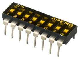 Przełącznik DIP 8-pozycyjny SPST THT 100 mA przy 50 V DC (liniowy), 25 mA przy 24 V DC (impulsowy) -20 → +85°C