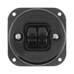 Włącznik światła schodowy podwójny kołyskowy ceramiczny, okrągły podtynkowy czarny Ceramic Loft