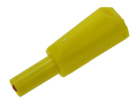 Wtyk bananowy; 4mm; 25.501.3; żółty; bezpieczny; 50mm; wtykany (gniazdo bananowe 4mm); lutowany; 32A; 600V; mosiądz niklowany; P