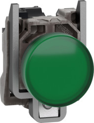 Signal light, with protection, 110-240 VAC, illuminable, waistband round, green, front ring metal, mounting Ø 22.5 mm, XB4BVGM3T