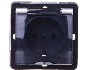 IMPRESJA Gniazdo bryzgoszczelne z/u Schuko IP44 z przesłonami klapka przezroczysta srebrne GPH-1YSP/m/18/d