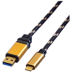 Roline 11.02.9013 USB cable black gold shielded USB-A to USB-C 1m