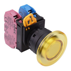 YW1L-A4E11Q0Y Yellow 22mm Mushroom Maintained Push Button Switch 1NO-1NC IP65 IDEC