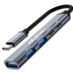 Hub USB typ C 3.1 / USB 3.0 + 2x 2.0 + USB typ C + USB typ C PD Qoltec