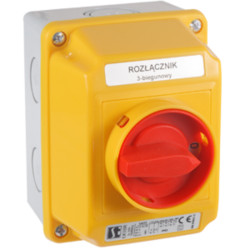 Łącznik krzywkowy 40A 0-1 w obudowie żółto-czerwony z czołem zamykanym ŁK40-2.8211\OB2ZC