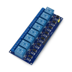 Moduł przekaźników 8 kanałów z optoizolacją - styki 10A/250VAC - cewka 12V - niebieski