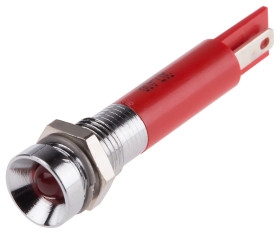Lampka kontrolna do montażu panelowego 12V ac, czerwona 8mm LED Chrom Końcówka lutownicza RS PRO
