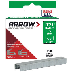 Arrow A214 JT21 T27 Staples 6mm (1/4in) Box 1000