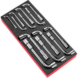 Zestaw kluczy nasadowych okrągłych, mat. łopatki: Chromowo-wanadowy, mat. uchwytu: Chromowo-wanadowe, końcówka: