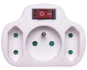 Rozgałęźnik wtyczkowy z wyłącznikiem 1-gniazdo z/u + 2x Euro biały P0029