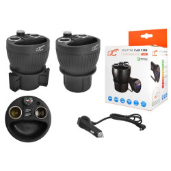 Rozgał. Zapalniczki Wt./2xGn. Okrągły 2xUSB QC woltomierz