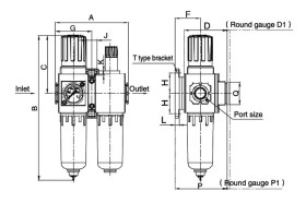 Blok przygotowania powietrza G 1/4 GW do 10 bar, regulacja 1,5-9 bar, 5 um