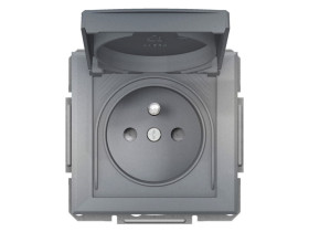 ASFORA Gniazdo pojedyncze z uziemieniem z przesłonami z klapką IP44 stal EPH2800662 SCHNEIDER ELECTRIC
