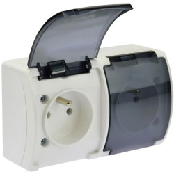 Gniazdo hermetyczne podwójne 2x 2P+Z natynkowe IP44 białe / przezroczyste Koala 162-51 61.385