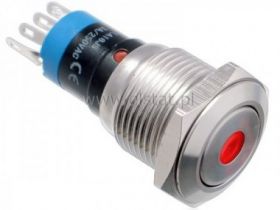 Przycisk stabilny 16mm płaski LED czerw.12V