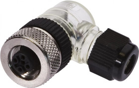 VK003220, Gniazdo kablowe, kątowe, połączenie śrubowe, Ø3-6,5mm, 4A, 30V, -25-90C, M12 żeńskie 4pin, IP67, mosiądz