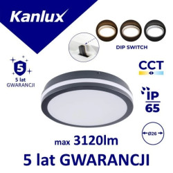 Plafoniera LED z czujnikiem BENO 24-30W CCT-O-SEG 2330-3120lm 3000-4000K ciepła/neutralna IP65 IIkl. 5 lat gwar. grafitowy 38784