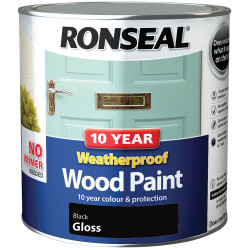 Ronseal 38781 10 Year Weatherproof Wood Paint Black Gloss 2.5 litre