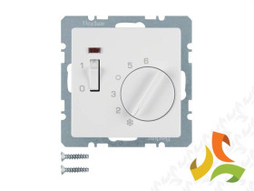 BERKER Q.1/Q.3/Q.7 Regulator temperatury pomieszczenia 24V z wyłącznikiem stykiem zwiernym i diodą LED biały aksamit 20316089 HA