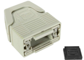D-Sub connector housing, size: 1 (DE), straight 180°, angled 23°, cable Ø 3.3 to 14 mm, plastic, pebble gray, 09670090200160