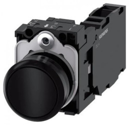 Przycisk, 22 mm, okrągły, plastikowy, czarny, przycisk, płaski, zestyk chwilowy, z uchwytem 1 NO + 1 NC 3SU1100-0AB10-1FA0