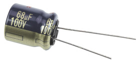 Kondensator 68μF 100V dc Radialny, Otwór przelotowy Panasonic roztaw: 5mm 12.5 (Dia.) x 15mm