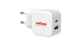 Ładowarka Usb Roline Z Wtyczką Euro, 2 Porty (Typ A Qc3.0, Typ C Pd), 20W