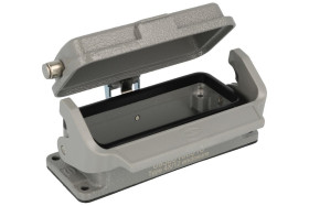 Obudowa złącza; Han B; 09300160318; 16B; aluminium; proste; na panel; z pokrywą; z 1 klamrą; niska konstrukcja; srebrny; IP65; H